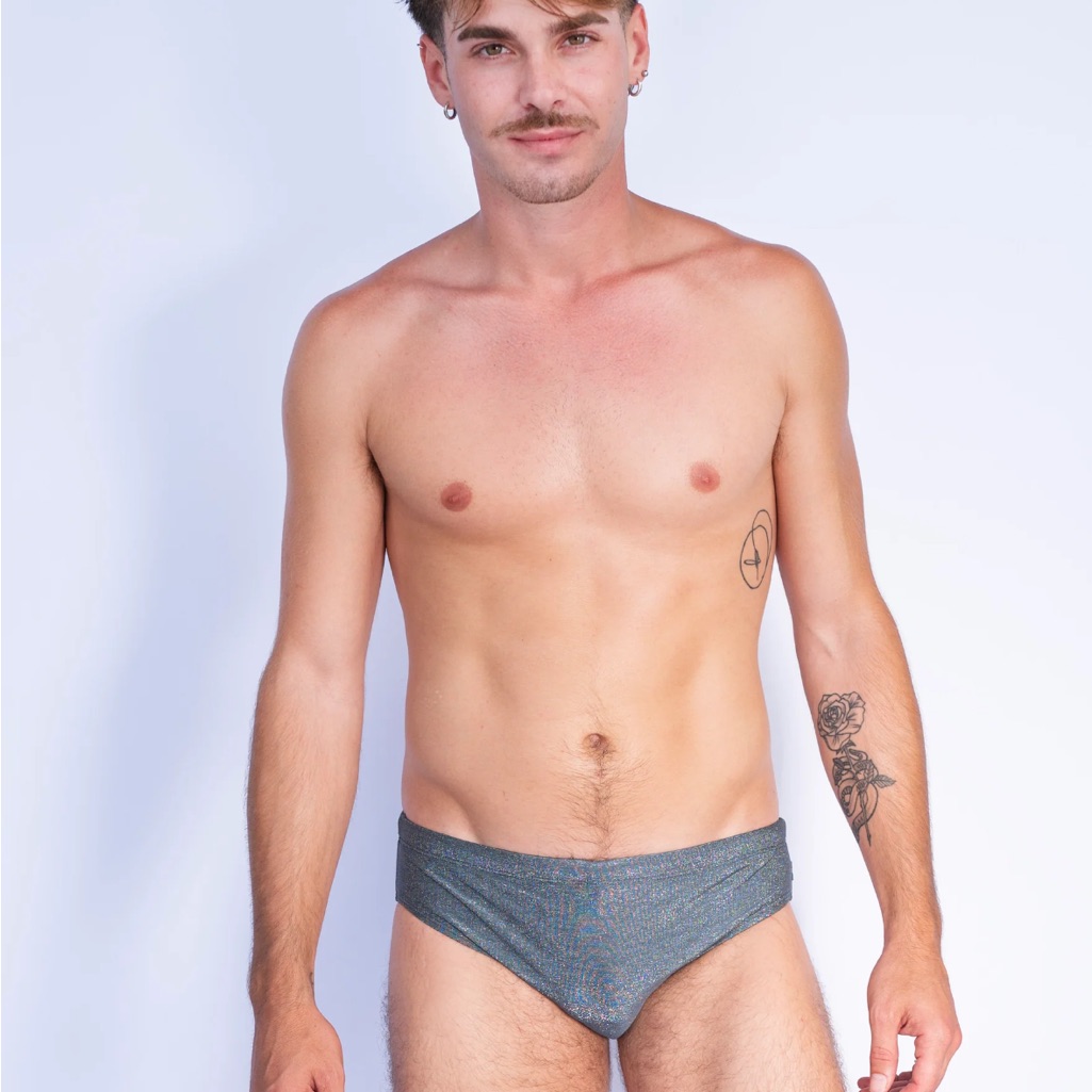 Men's Rudest Gray Sparkle Swim Briefs M